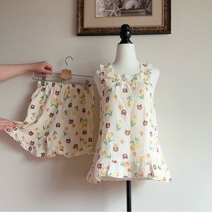 NEW!🌷Cute Cotton Pajama Set – Teddy Bear & Tulip Print Summer Loungewear